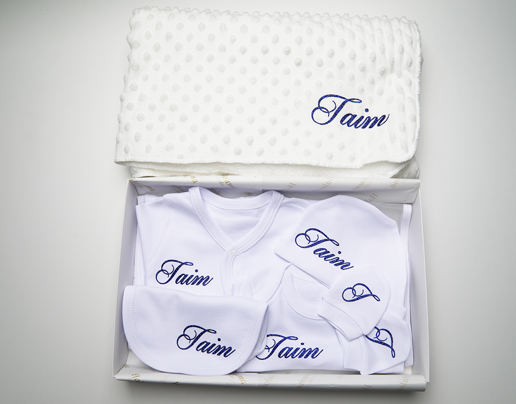 BABY BOX COTON & COUVERTURE PERSONNALISÉ BLANC