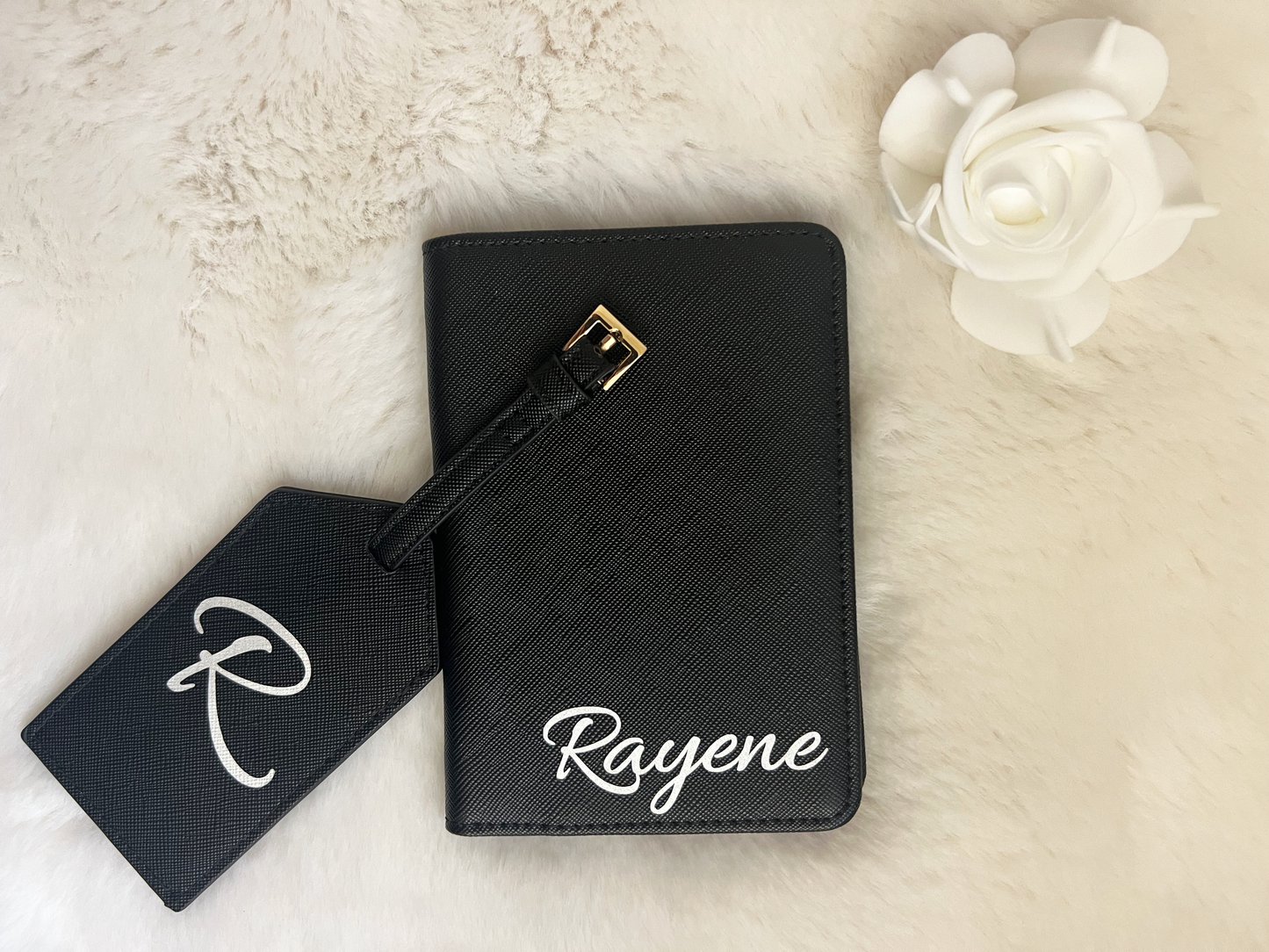 PROTÈGE PASSEPORT & ATTACHE BAGAGE PERSONNALISÉ NOIR