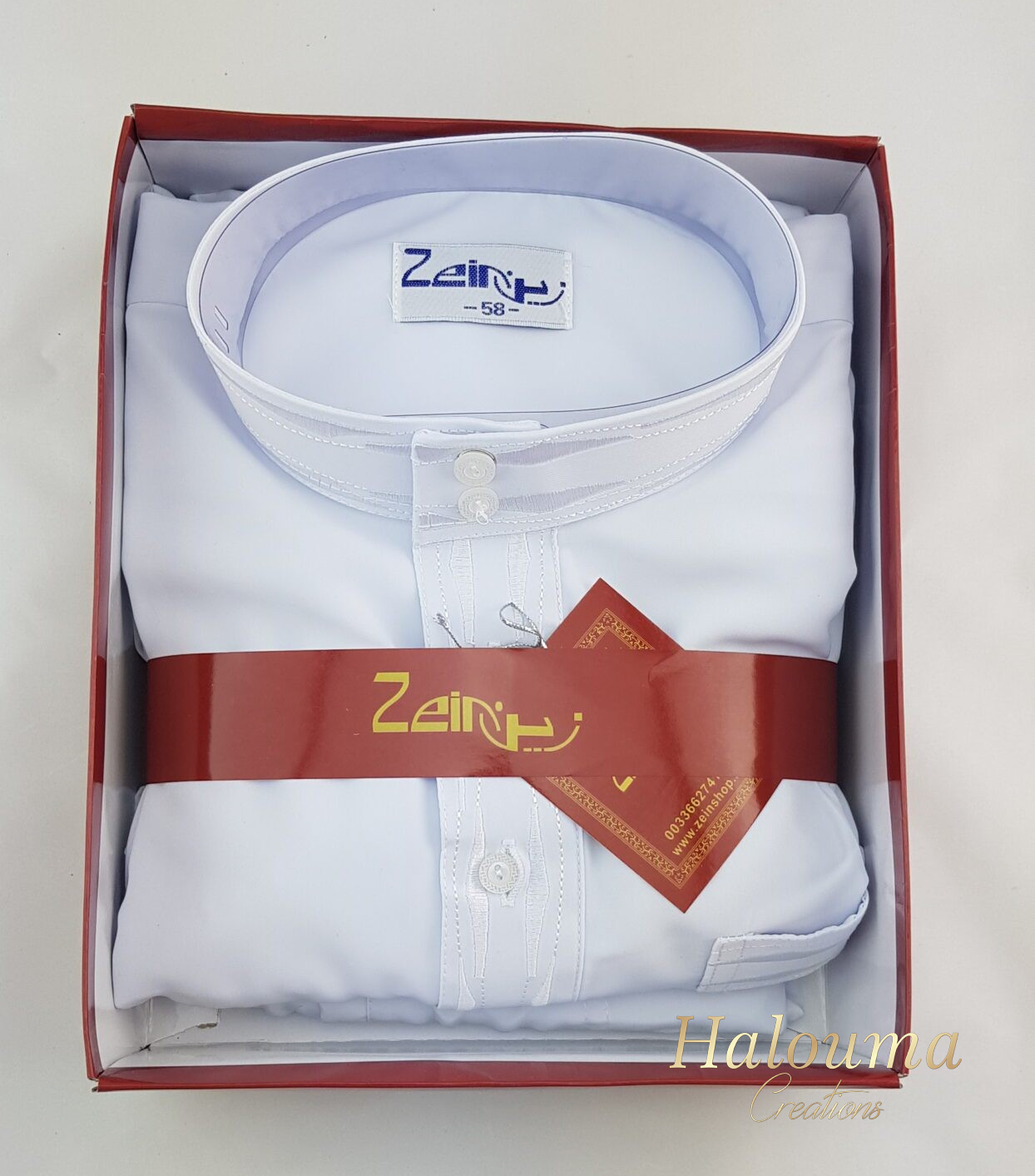 QAMIS QATARI SATINÉ BLANC POUR HOMME