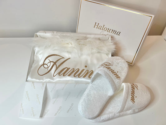 BRIDAL BOX I - ENSEMBLE PANTALON PLUMES ET CHAUSSONS